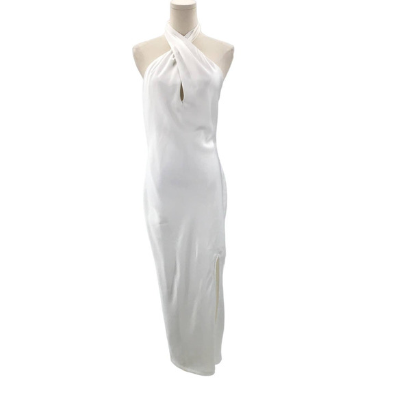 LULU'S SZ S Beyond Classy White Satin Backless Halter Midi Party Dress NEW B115 - Picture 2 of 10